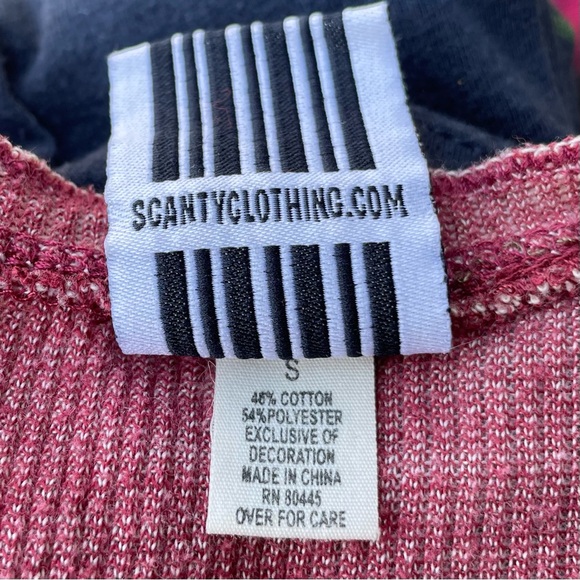 Scanty Brand Burgundy Red Striped Shirt Top Small Embroidered Bohemian Make Love - Picture 9 of 13